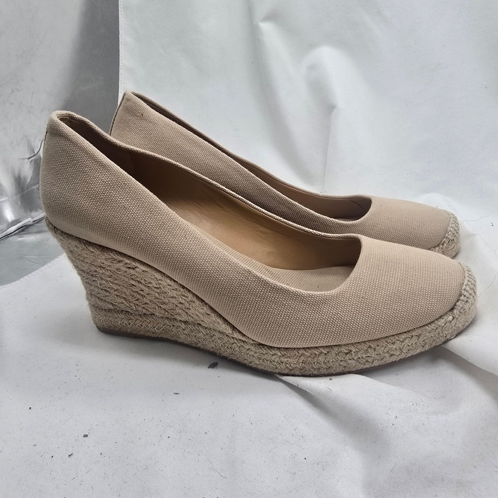 J.Crew Seville Espadrille Wedge Women 9 Tan Canvas Classic Coastal Preppy Summer